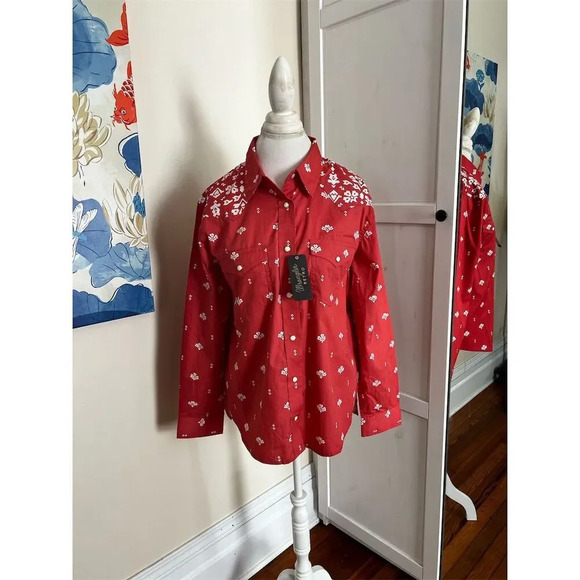 Wrangler Retro Women's BrickRed Snap Shirt M Long Sleeve Western Style NWT - Picture 1 of 10
